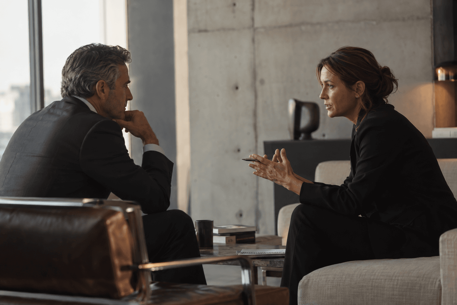 Conversación de trabajo entre dos ejecutivos